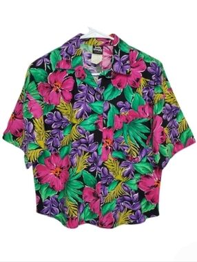 2549 * Judy Knapp Vintage Hawaiian Floral Button Down Shirt Pink Purple Size S